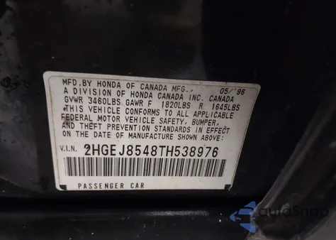 1996 Honda Civic Ex from USA, damaged, VIN 2HGEJ8548TH538976